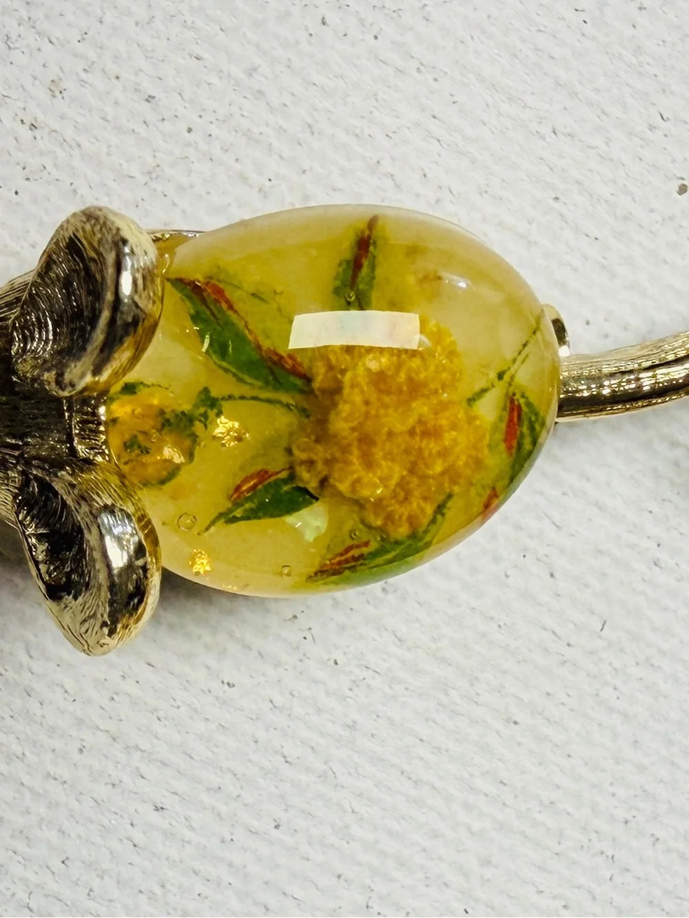 Vintage Gold-Tone Mouse Brooch with Floral Resin Body